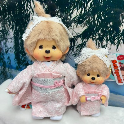 755349 Monchhichi Girl 13cm Keychain Mascot - Kimono Pink